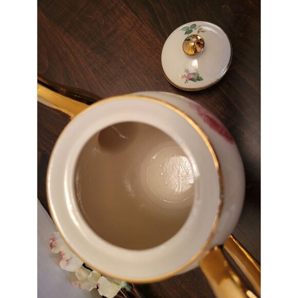 Vintage Kingwood China USA Rose Floral Coffee Teapot & Lid With Gold Trim 7" - Picture 4 of 8